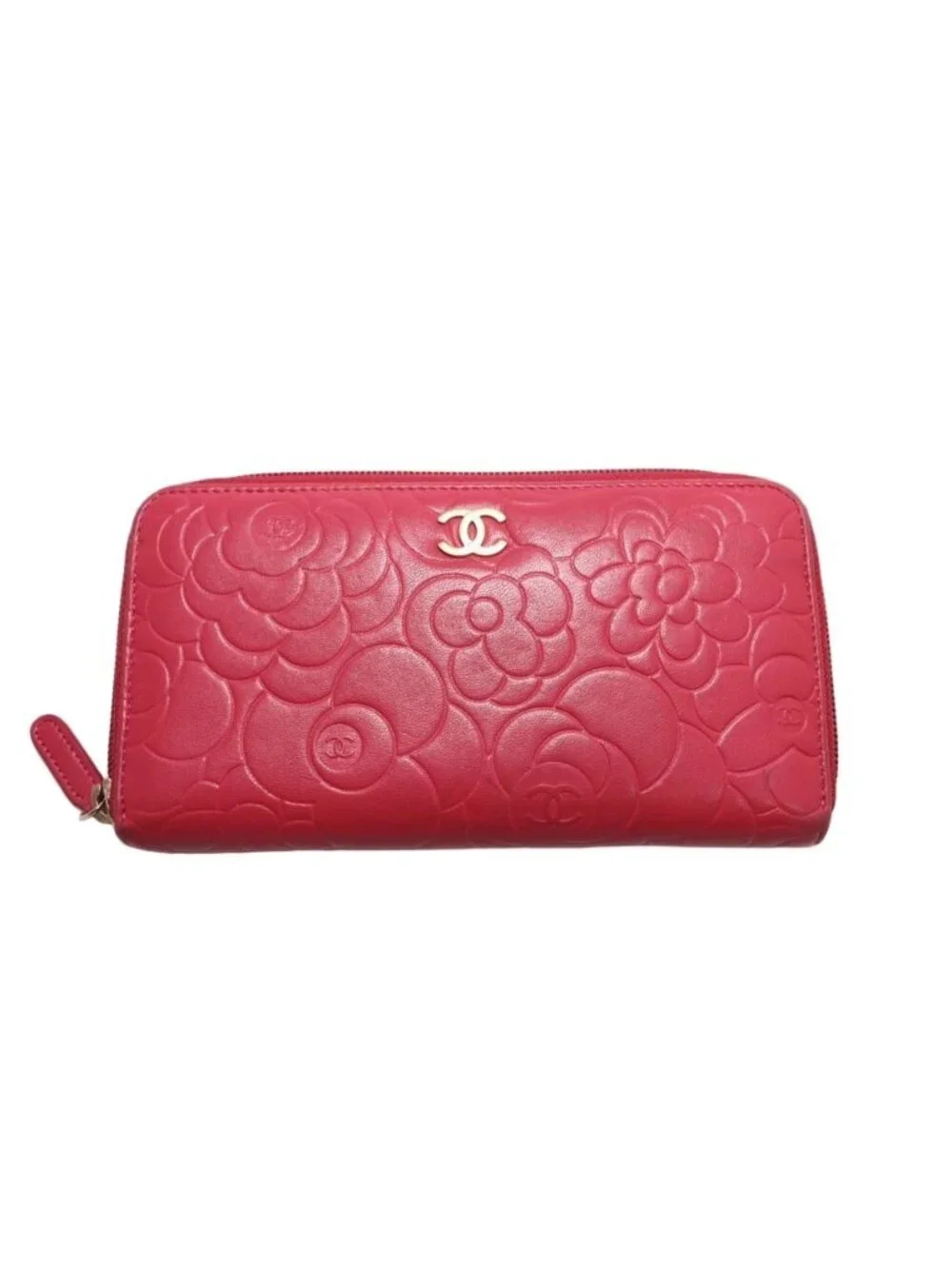 Chanel Camellia Lambskin Zip Around Wallet